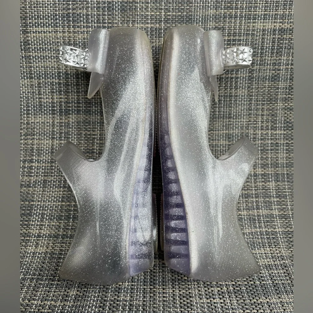 Mini Melissa Ultragirl Bow Mary Jane flats Clear glitter/Silver Dress Shoes sz 9